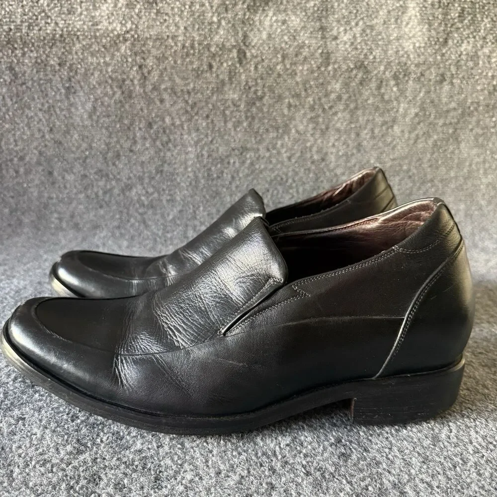 DON'S Black Leather Men's Slip-On Dress Loafers Round Toe Rubber Sole Size 10